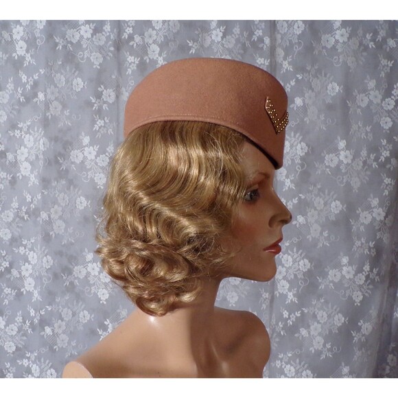 Vintage 40s Beige Wool Hat 1940s Retro Film Noir Femme Fatale Stewardess Chic main image 9
